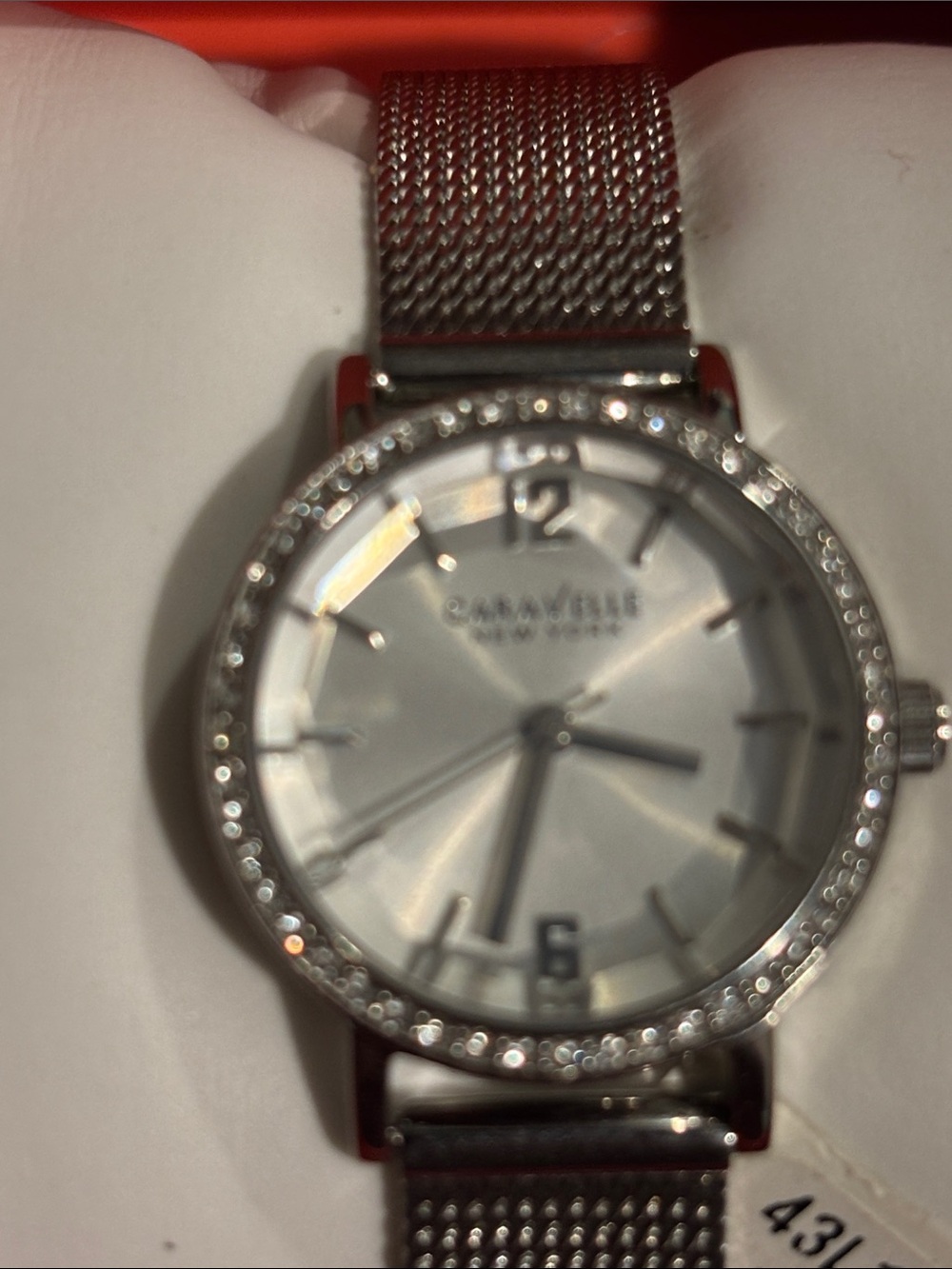 Caravelle New York Women's Silver Crystal Mesh Watch